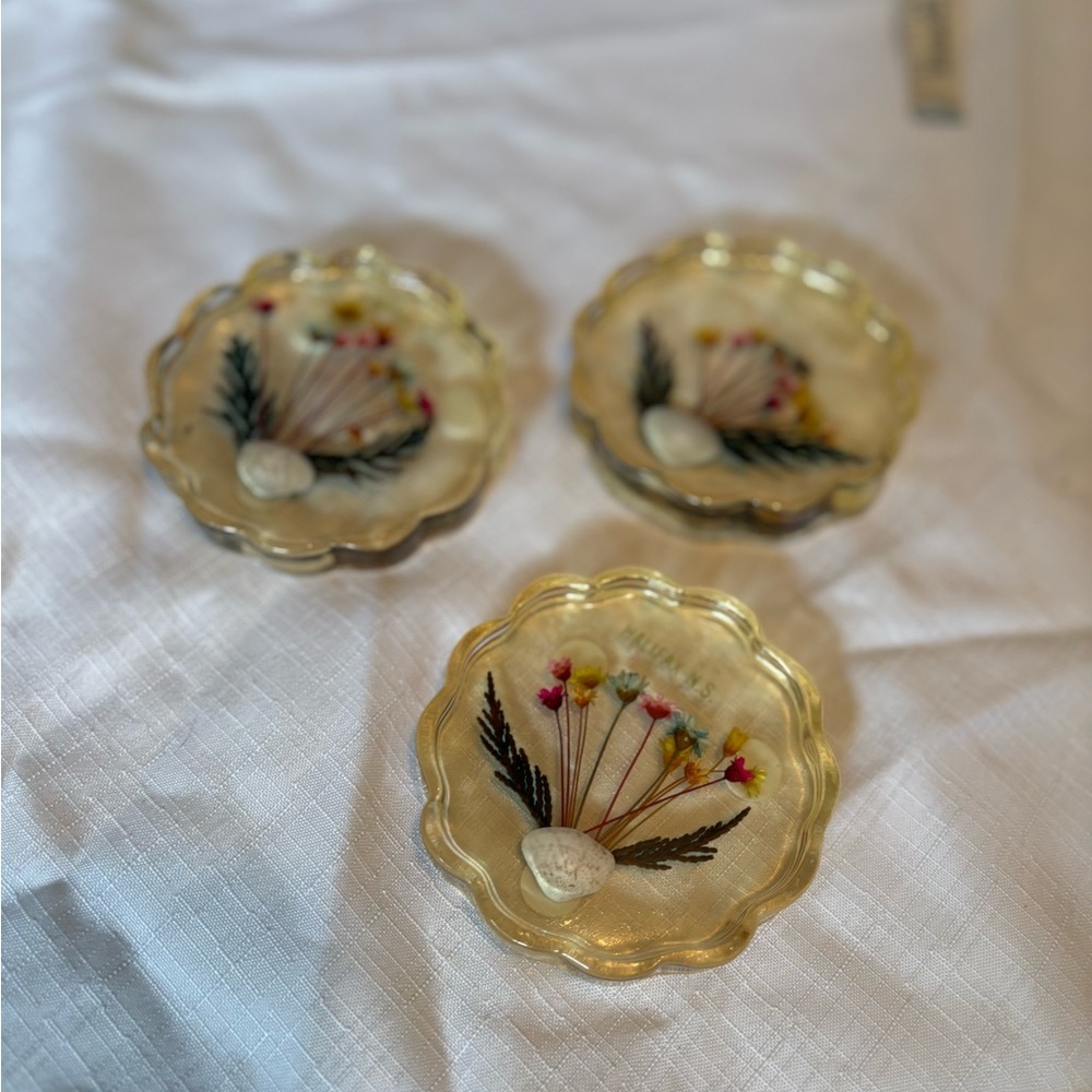 Vintage Set of 3 Floral Resin Coasters - Halifax, NS - Picture 2 of 5